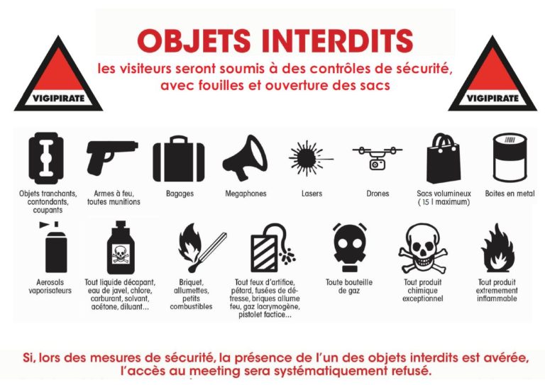 Info objets interdits sur le meeting AJBS